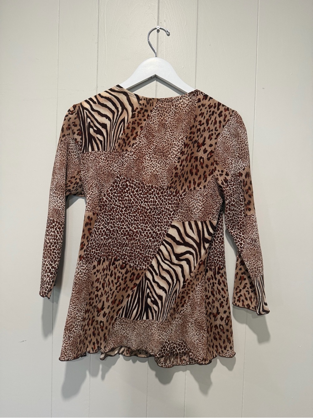 Notations Mixed Animal Print Wrap-Style Blouse in Brown and Cream - Picture 6 of 6